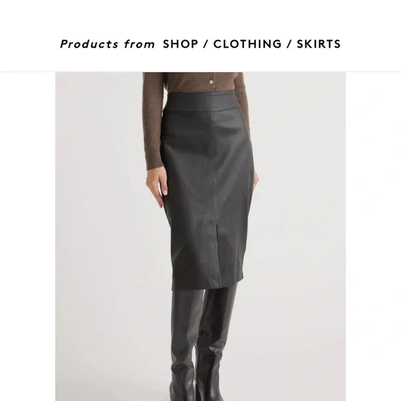 Quince Leather Pencil Skirt Black Sz 16 - Picture 1 of 5